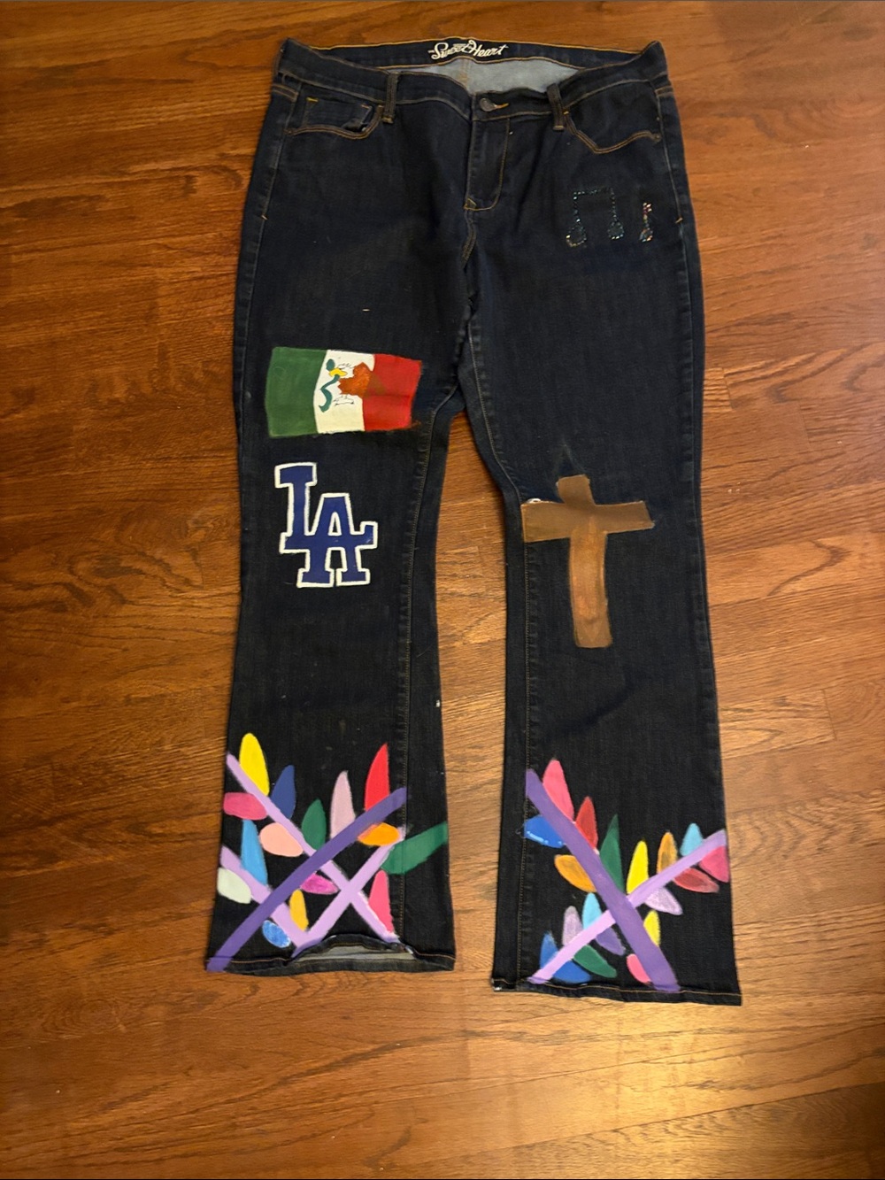 Dark Blue Women's Jeans with hand painted and blinged design